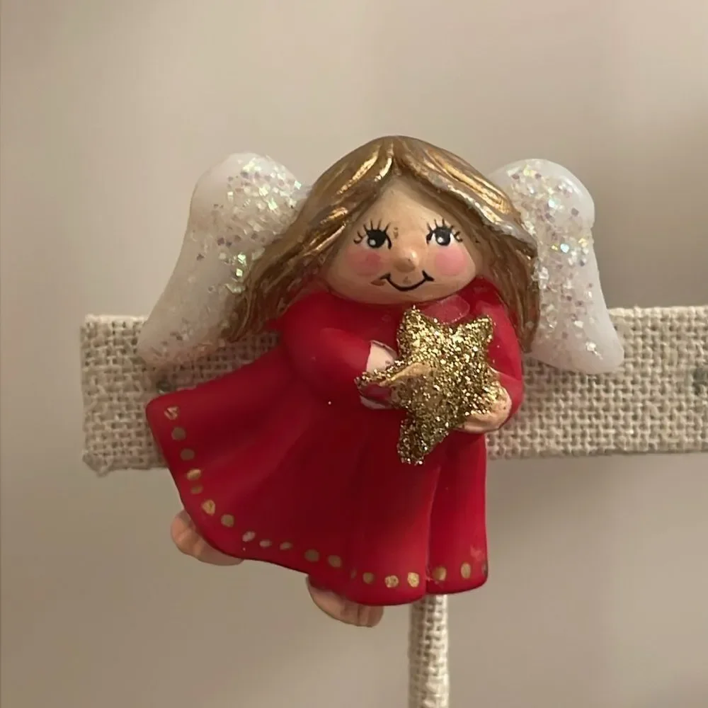 Vintage S. Lehman Red Dress Angel Pin - Brooch Designed for Fun World 1990’s